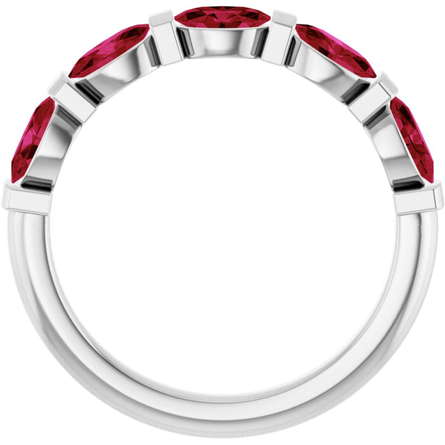 Platinum Oval Natural Red Ruby Bar Channel-Set Anniversary Band - view 2