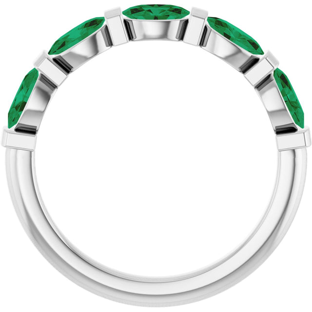 14K Gold Oval Lab-Grown Green Emerald Bar Channel-Set Anniversary Band - White Gold - view 2