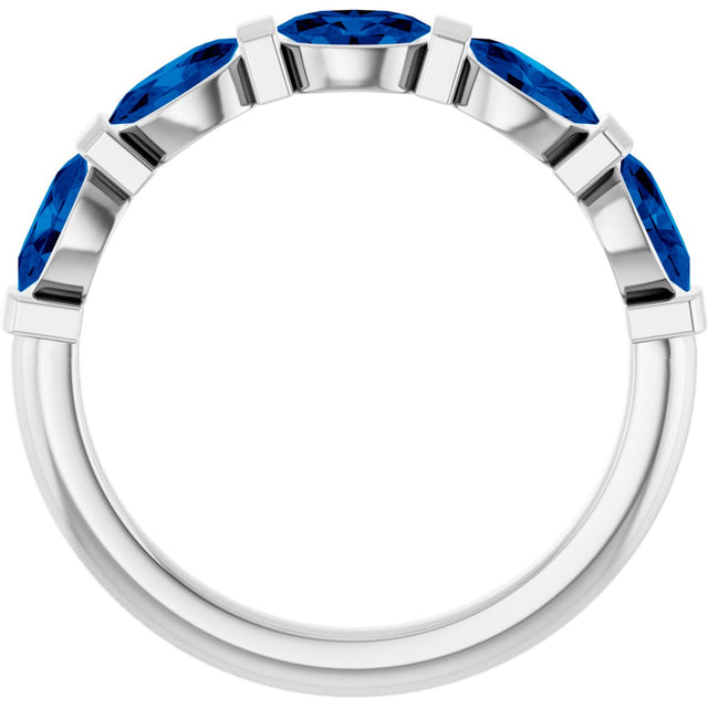 Platinum Oval Natural Blue Sapphire Bar Channel-Set Anniversary Band - view 2