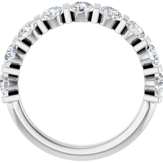 10K Gold Round Natural Diamond Bar Channel-Set Anniversary Band – 3/4–1 1/2 CTW - White Gold - view 2