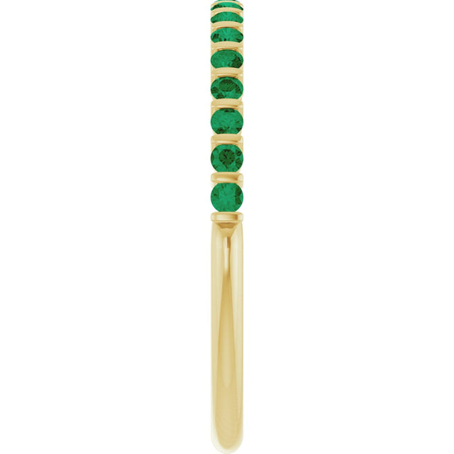 14K Gold Round Natural Green Emerald Bar Channel-Set Anniversary Band - Yellow Gold - view 4