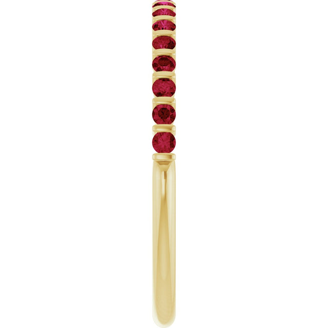 14K Gold Round Natural Red Ruby Bar Channel-Set Anniversary Band - Yellow Gold - view 4