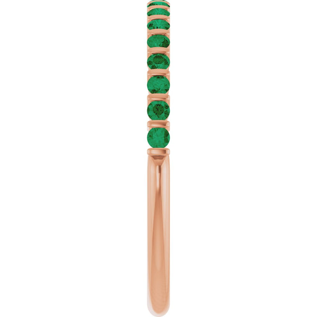 14K Gold Round Natural Green Emerald Bar Channel-Set Anniversary Band - Rose Gold - view 4