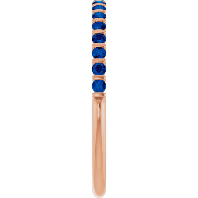14K Gold Round Lab-Grown Blue Sapphire Bar Channel-Set Anniversary Band - Rose Gold - view 4