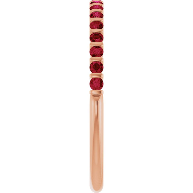 14K Gold Round Natural Red Ruby Bar Channel-Set Anniversary Band - Rose Gold - view 4