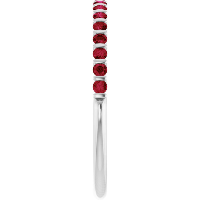 Platinum Round Natural Red Ruby Bar Channel-Set Anniversary Band - view 4