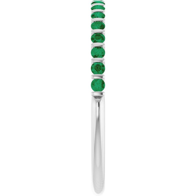 Platinum Round Natural Green Emerald Bar Channel-Set Anniversary Band - view 4
