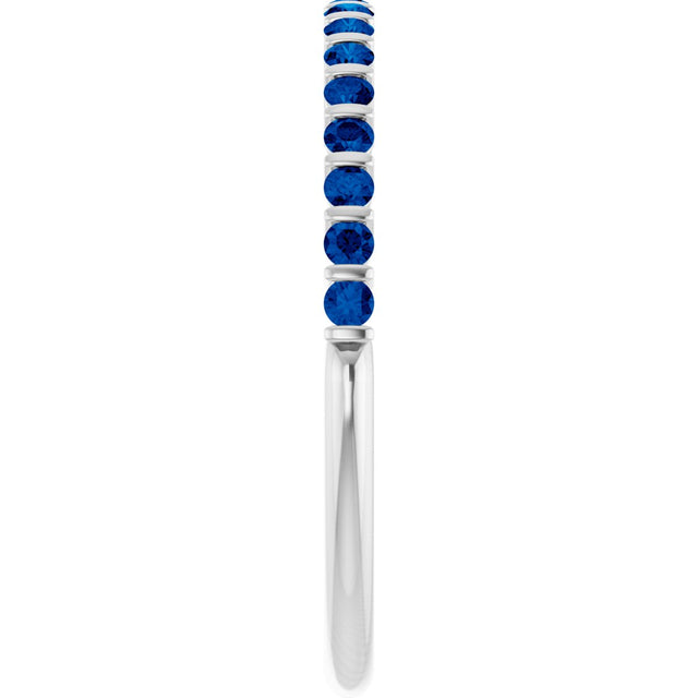 Platinum Round Lab-Grown Blue Sapphire Bar Channel-Set Anniversary Band - view 4
