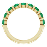14K Gold Round Natural Green Emerald Bar Channel-Set Anniversary Band - Yellow Gold - view 2