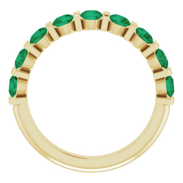 14K Gold Round Natural Green Emerald Bar Channel-Set Anniversary Band - Yellow Gold - view 2