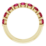 14K Gold Round Natural Red Ruby Bar Channel-Set Anniversary Band - Yellow Gold - view 2