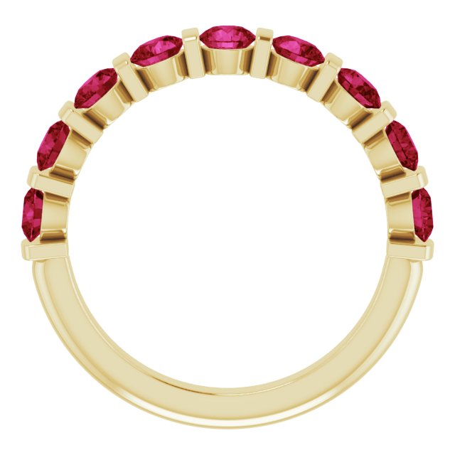 14K Gold Round Natural Red Ruby Bar Channel-Set Anniversary Band - Yellow Gold - view 2