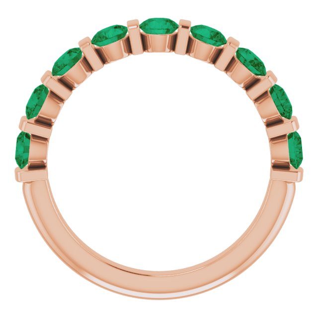 14K Gold Round Natural Green Emerald Bar Channel-Set Anniversary Band - Rose Gold - view 2