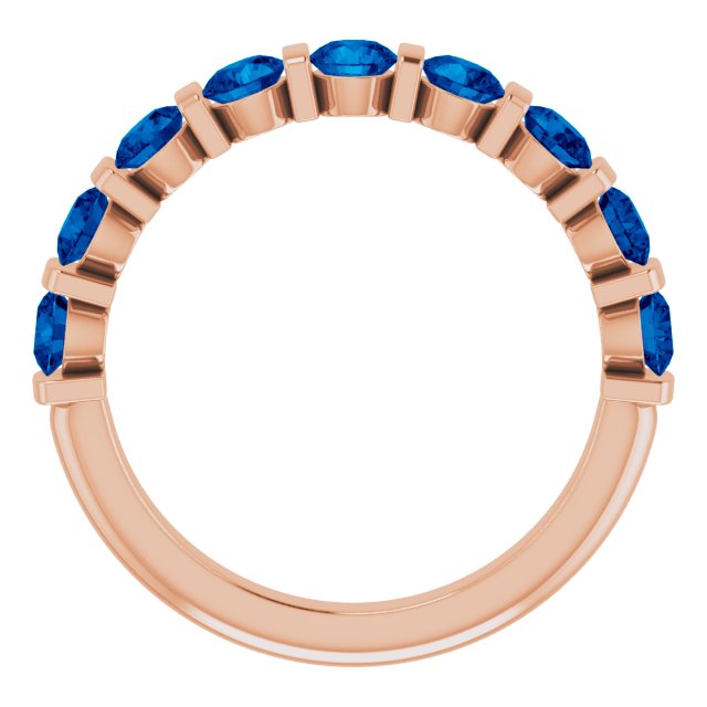14K Gold Round Natural Blue Sapphire Bar Channel-Set Anniversary Band - Rose Gold - view 2
