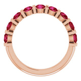 14K Gold Round Natural Red Ruby Bar Channel-Set Anniversary Band - Rose Gold - view 2