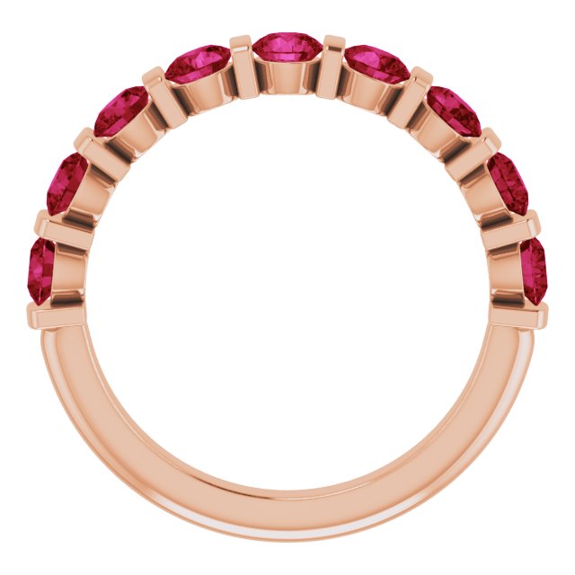 14K Gold Round Natural Red Ruby Bar Channel-Set Anniversary Band - Rose Gold - view 2