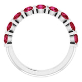 Platinum Round Natural Red Ruby Bar Channel-Set Anniversary Band - view 2