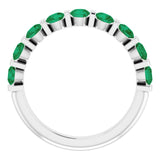 Platinum Round Natural Green Emerald Bar Channel-Set Anniversary Band - view 2