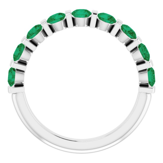 Platinum Round Lab-Grown Green Emerald Bar Channel-Set Anniversary Band - view 2
