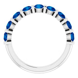 14K Gold Round Natural Blue Sapphire Bar Channel-Set Anniversary Band - White Gold - view 2