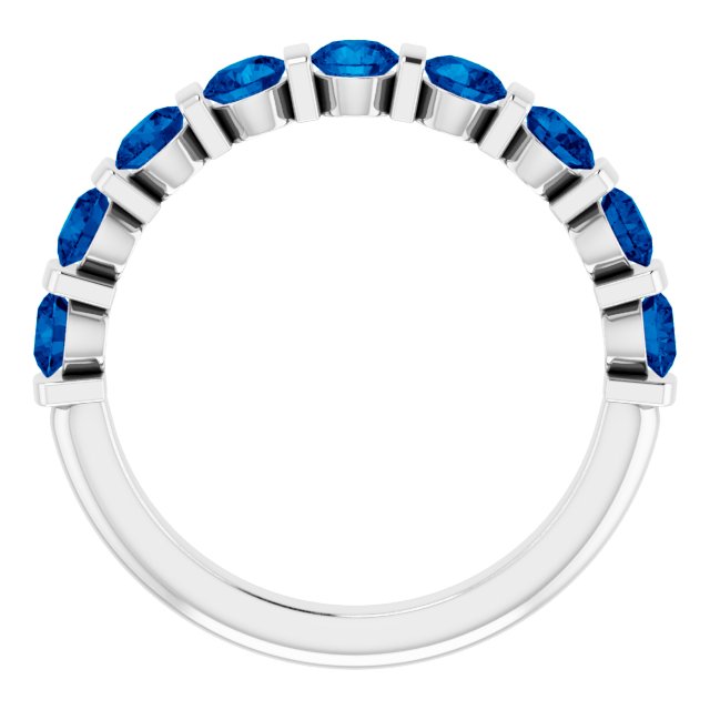 Platinum Round Lab-Grown Blue Sapphire Bar Channel-Set Anniversary Band - view 2