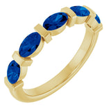 14K Gold Oval Natural Blue Sapphire Bar Channel-Set Anniversary Band - Yellow Gold
