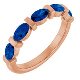 14K Gold Oval Lab-Grown Blue Sapphire Bar Channel-Set Anniversary Band - Rose Gold