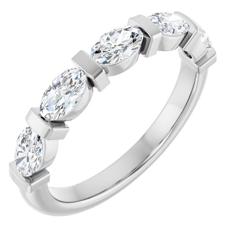 10K Gold Oval Natural Diamond Bar Channel-Set Anniversary Band – 1 1/3–1 7/8 CTW - White Gold