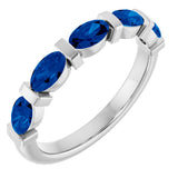 14K Gold Oval Natural Blue Sapphire Bar Channel-Set Anniversary Band - White Gold