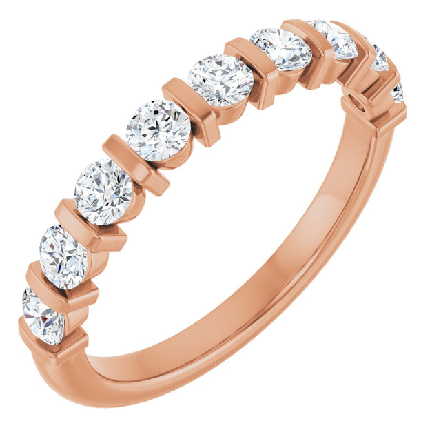 14K Gold Round Natural Diamond Bar Channel-Set Anniversary Band – 2.75 mm Stones - Rose Gold