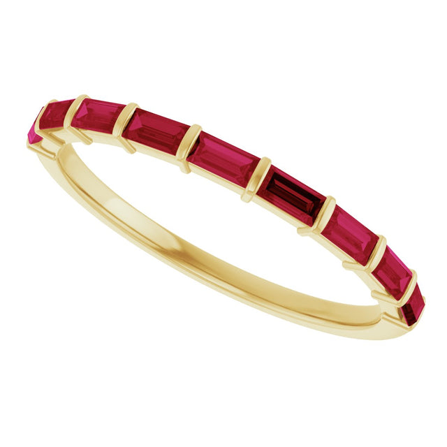 14K Gold Straight Baguette Natural Red Ruby Bar Channel-Set Anniversary Band - Yellow Gold - view 5