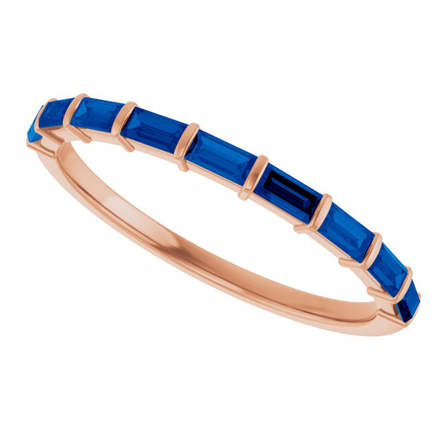 14K Gold Straight Baguette Lab-Grown Blue Sapphire Bar Channel-Set Anniversary Band - Rose Gold - view 5