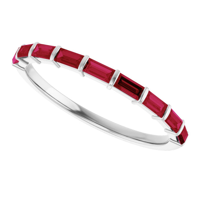 Platinum Straight Baguette Natural Red Ruby Bar Channel-Set Anniversary Band - view 5