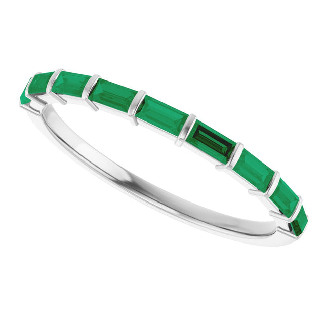 Platinum Straight Baguette Natural Green Emerald Bar Channel-Set Anniversary Band - view 5