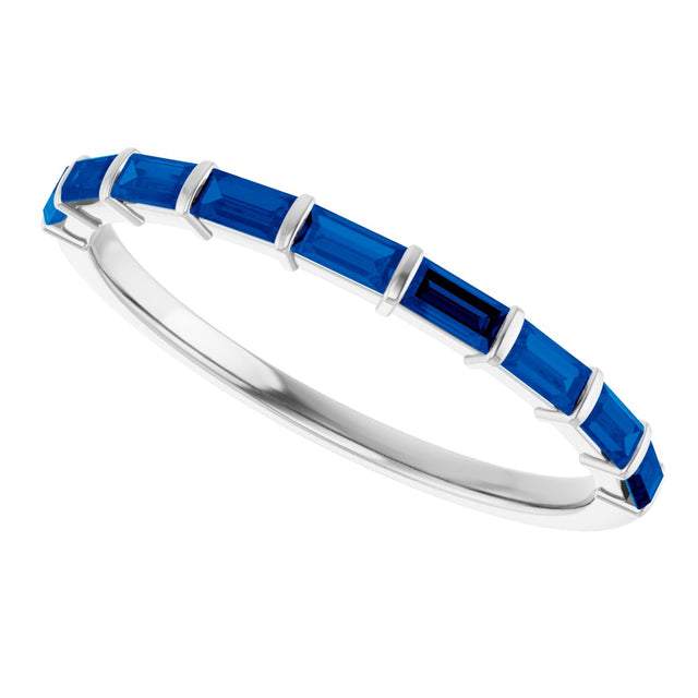 Platinum Straight Baguette Natural Blue Sapphire Bar Channel-Set Anniversary Band - view 5