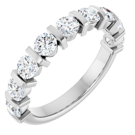 10K Gold Round Natural Diamond Bar Channel-Set Anniversary Band – 3/4–1 1/2 CTW - White Gold