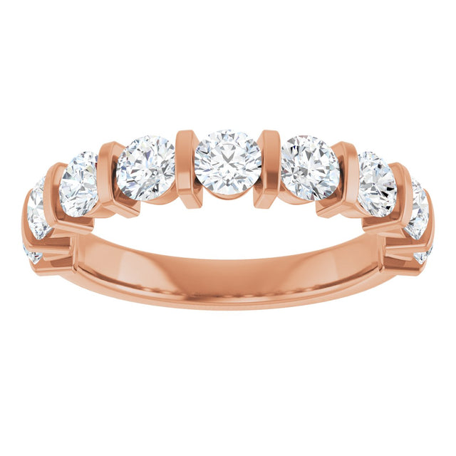 10K Gold Round Natural Diamond Bar Channel-Set Anniversary Band – 3/4–1 1/2 CTW - Rose Gold - view 3