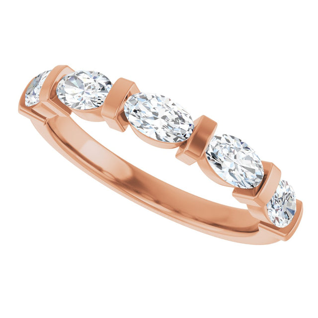 10K Gold Oval Natural Diamond Bar Channel-Set Anniversary Band – 1 1/3–1 7/8 CTW - Rose Gold - view 5