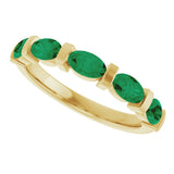 14K Gold Oval Lab-Grown Green Emerald Bar Channel-Set Anniversary Band - Yellow Gold - view 5