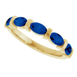 14K Gold Oval Lab-Grown Blue Sapphire Bar Channel-Set Anniversary Band - Yellow Gold - view 5