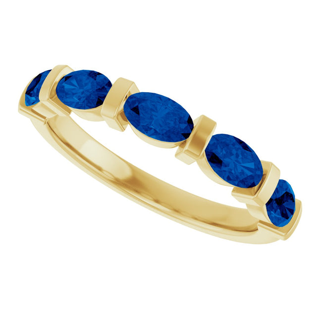 14K Gold Oval Lab-Grown Blue Sapphire Bar Channel-Set Anniversary Band - Yellow Gold - view 5