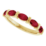 14K Gold Oval Natural Red Ruby Bar Channel-Set Anniversary Band - Yellow Gold - view 5
