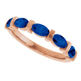 14K Gold Oval Natural Blue Sapphire Bar Channel-Set Anniversary Band - Rose Gold - view 5
