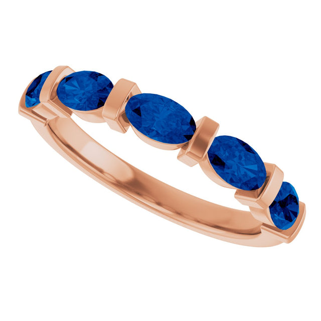 14K Gold Oval Natural Blue Sapphire Bar Channel-Set Anniversary Band - Rose Gold - view 5
