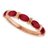 14K Gold Oval Natural Red Ruby Bar Channel-Set Anniversary Band - Rose Gold - view 5