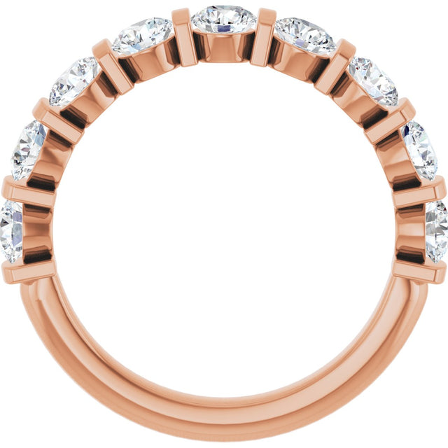 10K Gold Round Natural Diamond Bar Channel-Set Anniversary Band – 3/4–1 1/2 CTW - Rose Gold - view 2