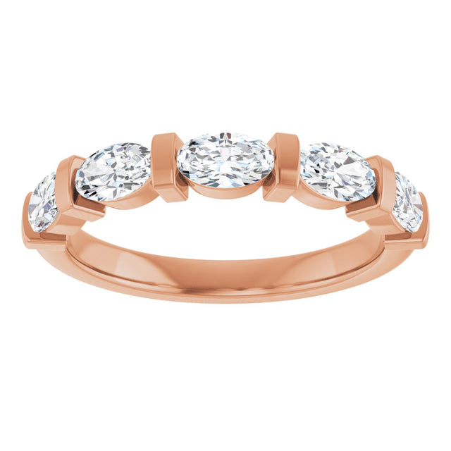 10K Gold Oval Natural Diamond Bar Channel-Set Anniversary Band – 1 1/3–1 7/8 CTW - Rose Gold - view 3