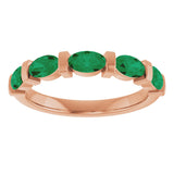 14K Gold Oval Lab-Grown Green Emerald Bar Channel-Set Anniversary Band - Rose Gold - view 3