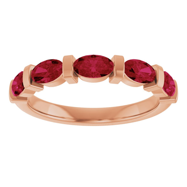 14K Gold Oval Lab-Grown Red Ruby Bar Channel-Set Anniversary Band - Rose Gold - view 3