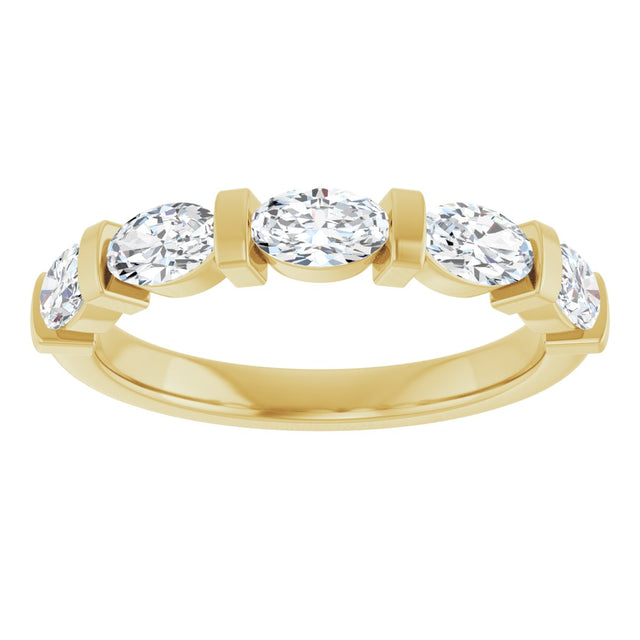 10K Gold Oval Natural Diamond Bar Channel-Set Anniversary Band – 1 1/3–1 7/8 CTW - Yellow Gold - view 3